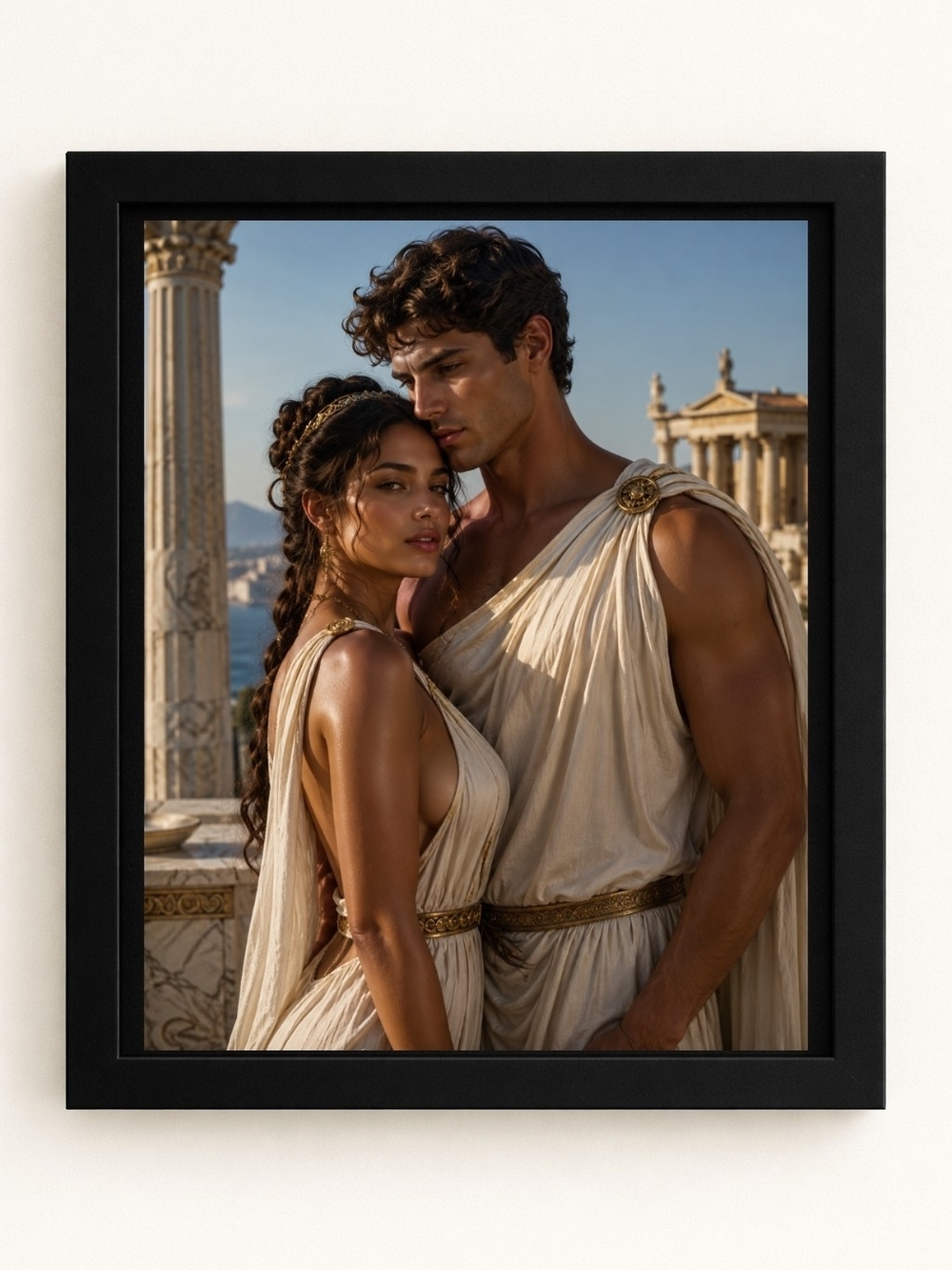 8x10 Framed Romantic Grecian Couple A.I. Art Print